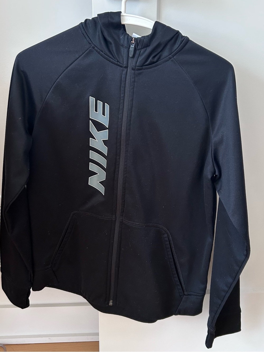 Nike Kids Black Full-Zip Hooded Jacket with Reflective Logo